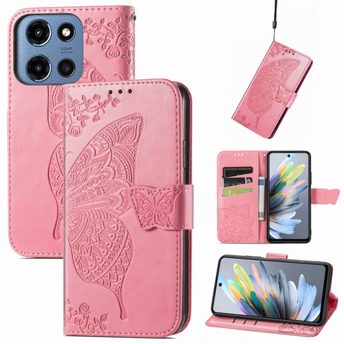 Moto G 2025 Butterfly Love Flower Embossed Leather Phone Case - Pink